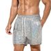 Premium Products Men's Plaid Shiny Leather Shorts, Fashionable And Casual Five Quarter Pants, Plus Size Men's Beach Shorts_viptrois.com