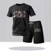 Men's Halloween Short Sleeve Fashion Casual Suit Trendy Set T-Shirt And Mesh Shorts Plant Pattern Comfortable Streetwear_viptrois.com