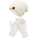hot selling winter fashion knitted wool hat for women warm hat gloves two piece set thickened plus velvet cold hat_viptrois.com