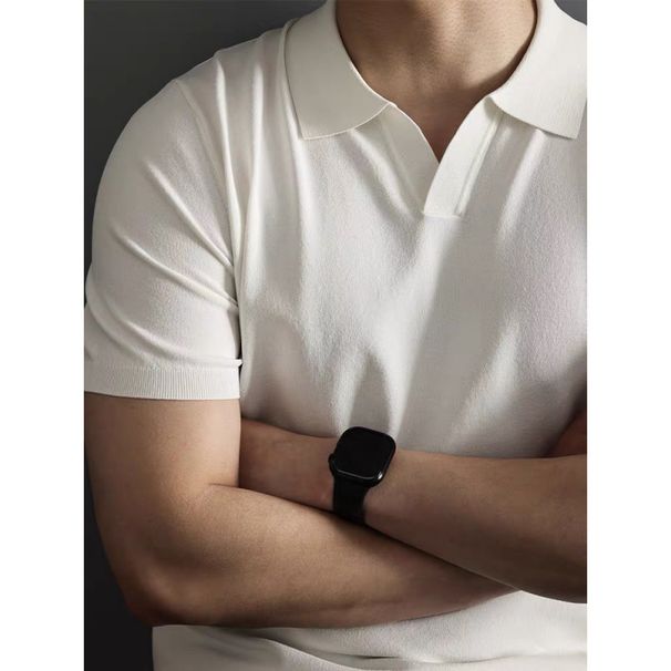 High End Knitted Short Sleeved Men's Italian Seagull Collar Commuter Polo Shirt Business Gentleman Lapel Cool Solid Color T Shirt_viptrois.com