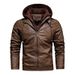 Men's Clothing Foreign Trade Autumn And Winter Men's Detachable Hooded Leather Jacket Fashion Slim Retro PU Leather Jacket Trendy Men's Coat_viptrois.com