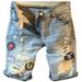 Men's Clothing Summer Denim Shorts Casual Pants Ins Trend Personality Ripped Old Embroidery Label Mid Length Pants_viptrois.com