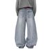 Men's Versatile Whiskered Casual Drape Zippered Straight Leg Jeans Turquoise Stone Wash Spring Autumn_viptrois.com