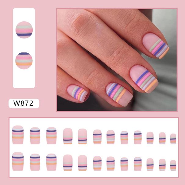 Nails Art & Tools Mid-length Matte Rainbow Striped Nail Art Summer Niche Nails Cute Childlike Colorful_viptrois.com