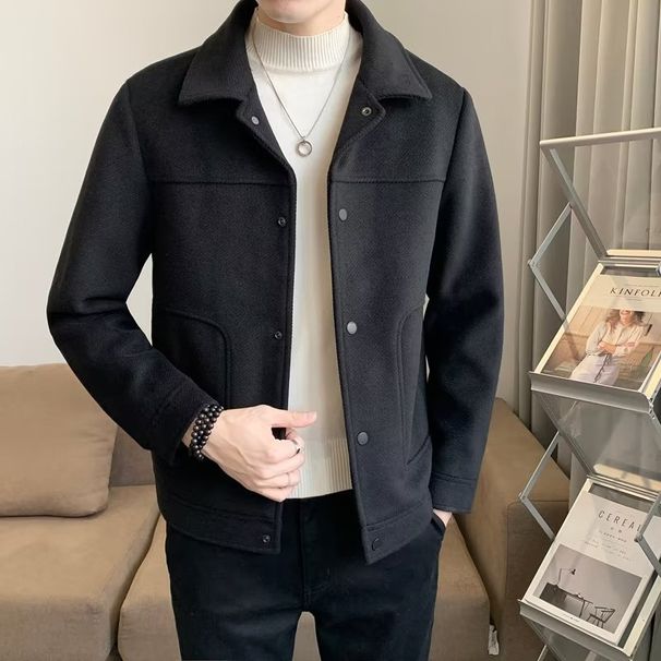 Men's Autumn And Winter Korean Version Trend Slim Fit Casual Short Felt Woolen Jacket Men's Thickened_viptrois.com