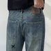 Men's Clothing Heavy Embroidery Straight Pants Washed Jeans Men's High Street Fashion Retro Loose Casual Mopping Trousers_viptrois.com