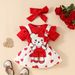 Mother & Kids sweet and cute cartoon bear love baby girl solid color short-sleeved top suspender skirt hairband summer skirt suit_viptrois.com