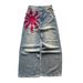 Men's Clothing Retro Washed Old Niche Design Print High Street Wide Leg Mopping Denim Trousers_viptrois.com