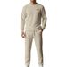 Spring Autumn Men's Textured Suit Plus Size Embossed Letter Crew Neck Sweatshirt And Pants Set_viptrois.com