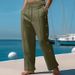 Men's Clothing Spring And Autumn American Men's Drawstring Vertical Button Solid Color Breathable Comfortable Loose Beach Casual Pants_viptrois.com