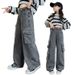 2402 Denim Overalls Grey Korean Denim Trousers New Children's Miscellaneous European And American Jeans_viptrois.com