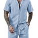 Men's Casual Cardigan Shorts Set Summer Short Sleeve Drawstring Style New TK_viptrois.com
