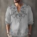 New Spring And Autumn Simple Men's Ethnic Style 3D Printed V-neck Casual Long Sleeved T-shirt_viptrois.com