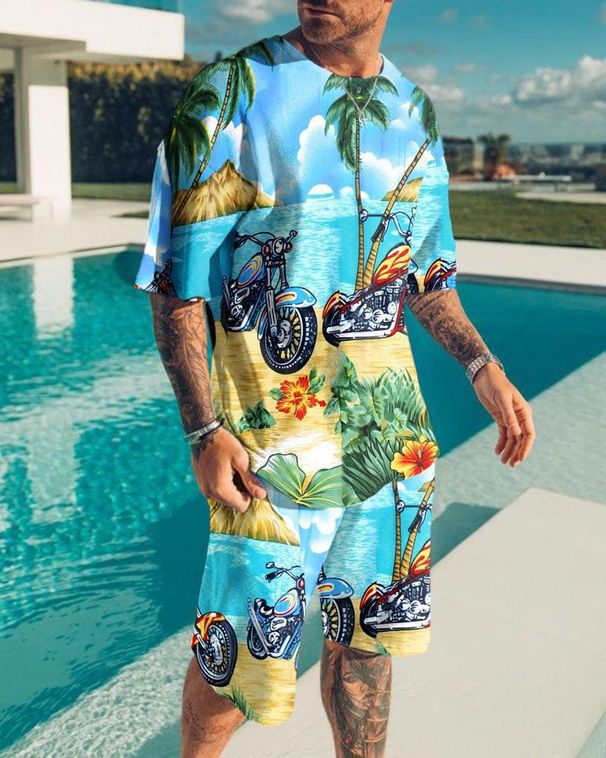 Men's Clothing Summer Casual T Shirt Set 3D Print Fashion Hip Hop Crew Neck Shirts Beach Shorts Fashion Mens_viptrois.com