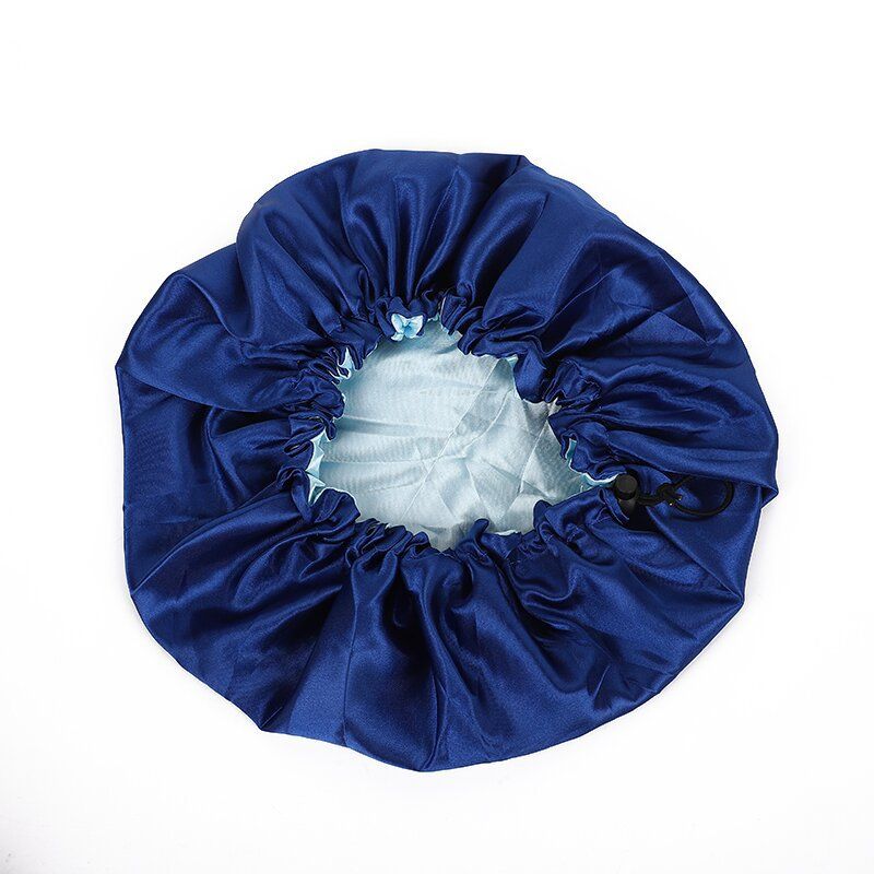 Double layer satin nightcap invisible elastic buckle adjustable silk solid color double sided wearable bath_viptrois.com