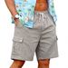 Men's Cotton Linen Casual Loose Shorts Summer Multi Pocket Beach Cargo Pants Style_viptrois.com