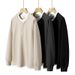 "Men's Contrast V-Neck Waffle Sweatshirt – Oversized Two-Tone Pullover With Drop Shoulder (Black/Grey/Khaki, M-3XL)"_viptrois.com