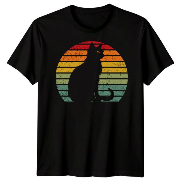 Retro Cat Vintage Stripes Mens T-Shirt Mens Womens Tees Top Feline Lover Tee_viptrois.com