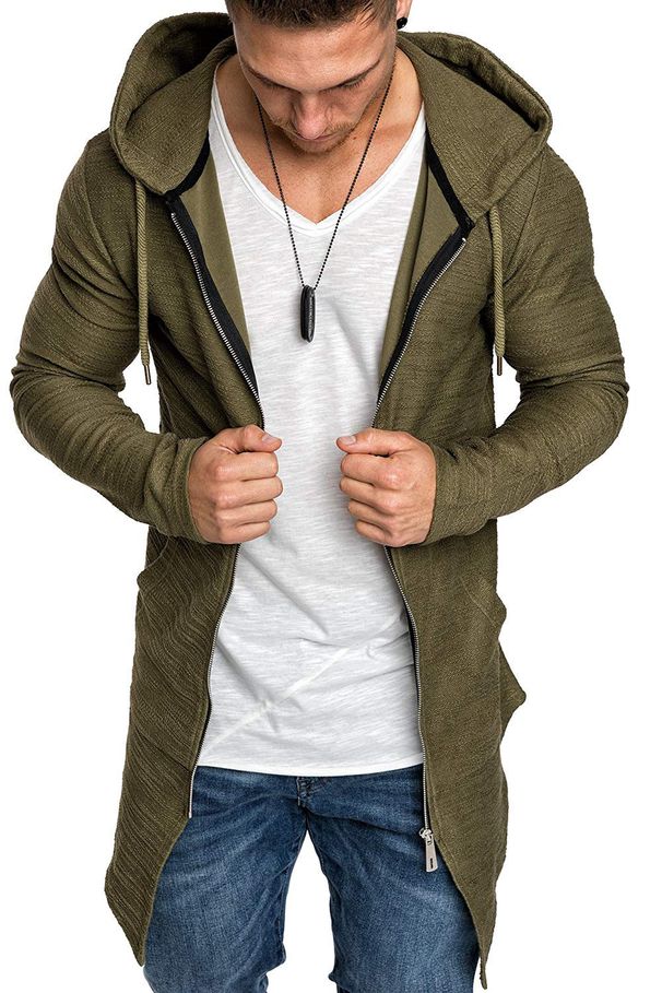 Autumn And Winter Men's Fashionable Slim Fit Mid Length Tailcoat Sweatshirt Cardigan Zipper Windbreaker Men_viptrois.com