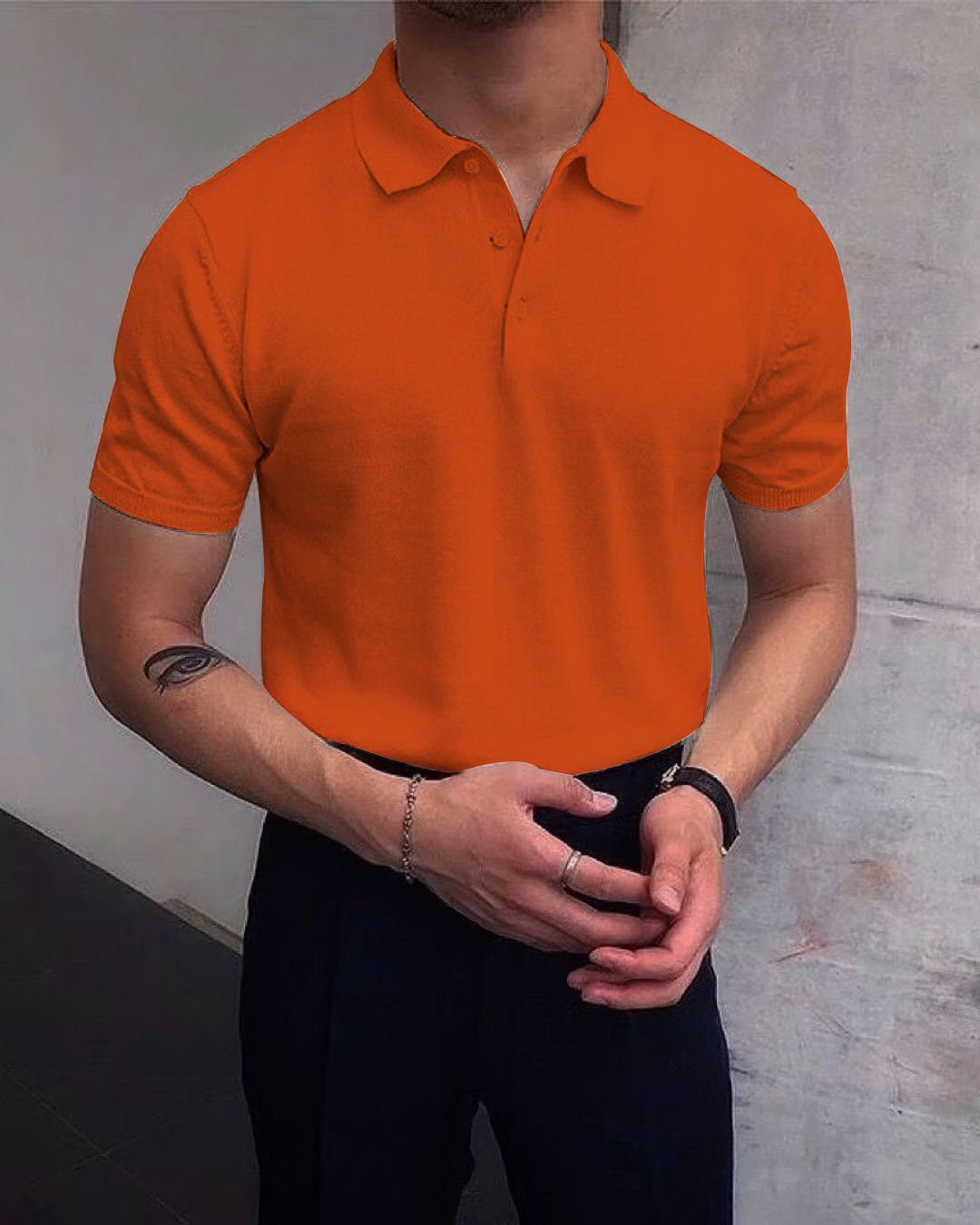 Men's Clothing Summer Lapel T Shirt Men's Loose Knit Sweater Solid Color Casual Men's Polo Shirt Short Sleeve_viptrois.com