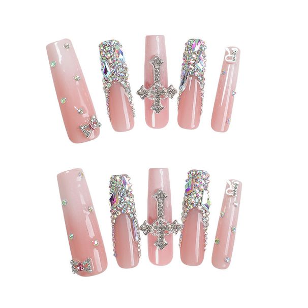 European And American Hand Made Long Water Pipe Cross French Style False Nails Nails_viptrois.com