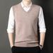 350g Pure Thickened Middle-aged Dad, Autumn And Winter Sleeveless V-neck Knitted Wool Sweater Vest For Men_viptrois.com