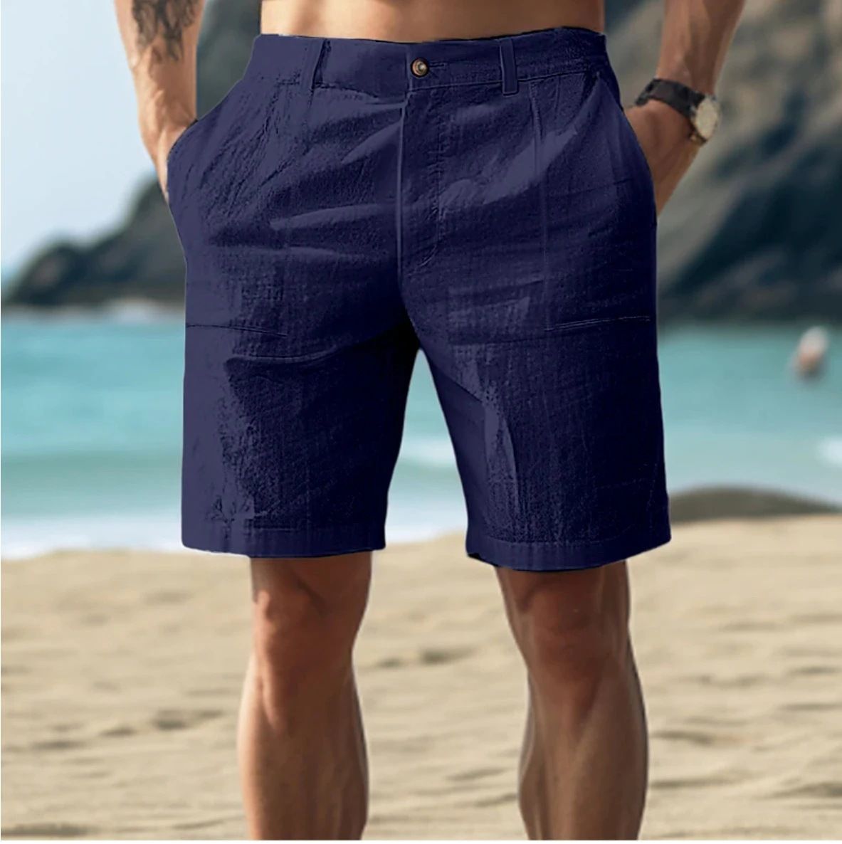Men's Clothing Men's Cotton And Linen Casual Pants Men's Casual Five Point_viptrois.com