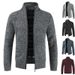 Men's Zip-Up Cardigan Sweater - Warm Fleece Lined Knit Jacket With Stand Collar, Casual Long Sleeve Pullover For Autumn & Winter_viptrois.com