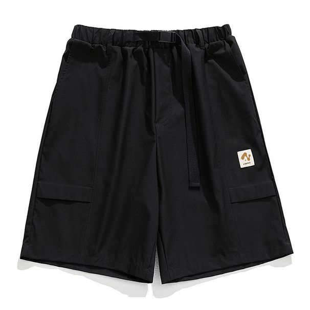 Monochrome Man- - Buckle Belt Cargo Shorts Men's Summer New Retro Japanese Style Loose Loose-Leaf Design Casual Five-Point Pants_viptrois.com