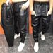Spring And Autumn Leather Pants Men's Casual Pants Waterproof No-Wash Pants Trendy Black Leather Pants Motorcycle PU Small Leg Pants_viptrois.com