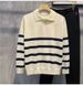 Long Sleeved Knitted Sweater Men's V-neck Lapel Striped_viptrois.com