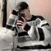 Sweater Men's Trendy Striped Design, Loose Knit Sweater, Versatile Top_viptrois.com