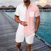 Men's Clothing Jacquard Color Matching Pocket Short Sleeved Shorts Lapel Shirt Casual Suit_viptrois.com