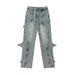 Men's Clothing Retro Vintage Blue Jeans For Men - American High Street Vibe, Deconstructed Button Design, Straight & Slightly Flared Trousers_viptrois.com