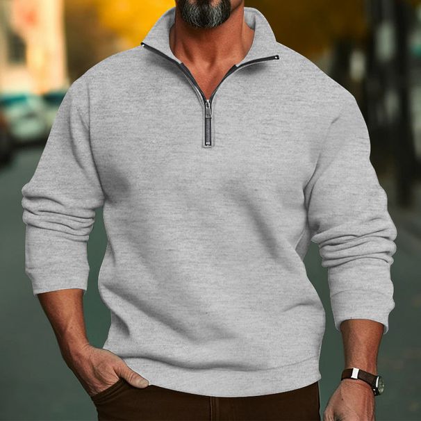 "Men's Casual Stand Collar Half-Zip Long Sleeve Sweatshirt - Lightweight Polyester Pullover For Urban Style (Multiple Colors & Sizes)"_viptrois.com