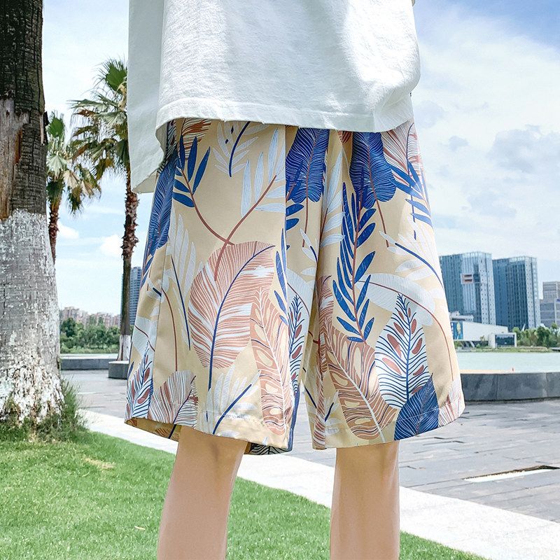 Men's Clothing Hawaiian Flower Shorts Men's Summer Sanya Beach Pants Couple Quick Drying Big Pants Trendy Brand Large Size Five Point Ice Silk Pants_viptrois.com
