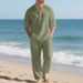 Men's Linen Long Sleeve T-Shirt & Pants Set - Relaxed Fit Casual Outfit (S-XXXL) - Black/White/Sky Blue/Navy/Khaki/Olive_viptrois.com