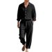 Men's Linen Beach Suit Casual Loose Fit Long Sleeve Shirt & Trousers Set With Sun Protection_viptrois.com