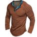 Men's Clothing Tactical Long Sleeved T Shirt Button Long Sleeved V Neck Color Matching Casual Pleated Henry Shirt_viptrois.com