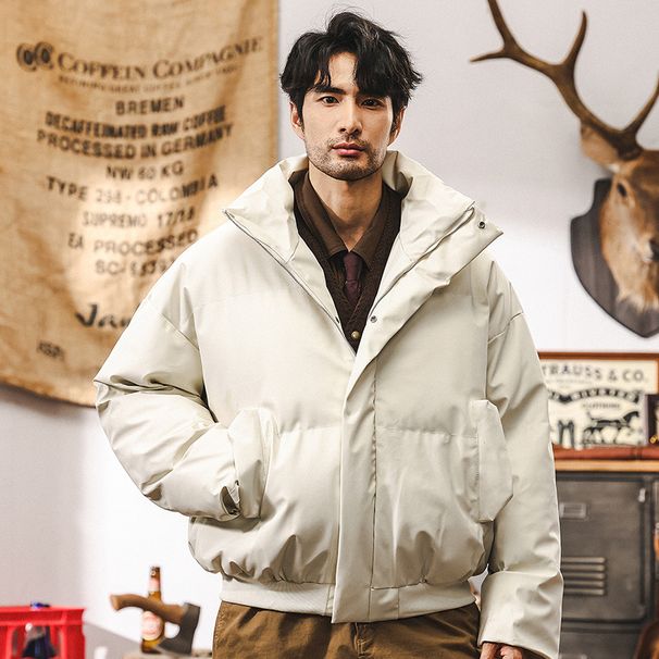 American Retro Thickened Short Leather Loose Stand Collar Cotton Coat Men Autumn Winter Jacket_viptrois.com