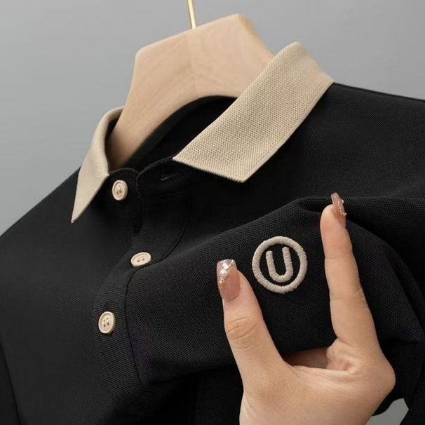 Men's British Style Embroidered Letter Polo Shirt - Breathable Short Sleeve Casual T-Shirt With Classic Collar_viptrois.com