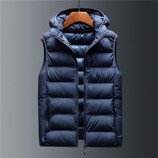 Men's Cotton Hooded Vest With Stand Collar, Loose Fit Winter Vest For Plus Size, Warm Fleece Lined Casual Outerwear_viptrois.com