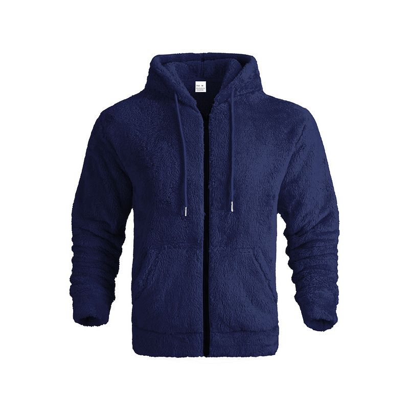 Men's Clothing Thick Warm Double Sided Fleece Jacket Zipper Loose Thickened Fleece Hooded Zip-Up Jacket - Winter Warm Loose Fit Casual Outerwear_viptrois.com