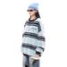 Pure American Retro Lazy Style Striped Sweater For Men Couples Autumn Winter New Loose Niche Casual Color-Block Knitted Top_viptrois.com