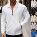 Men’s Heavyweight Waffle-Knit Cardigan Jacket – Zippered Pockets & Lapel Collar (Black/White/Blue/Khaki, S-XXXL)_viptrois.com
