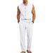 Men's Clothing Men's Linen Blend Sleeveless Shirt And Relaxed Fit Pants Set | Breathable Summer Outfit_viptrois.com