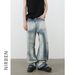 Men's Clothing Denim High Street Vibe Ripped Raw Edge Jeans Men's Trendy Brand Loose Straight Wide Leg Trousers_viptrois.com
