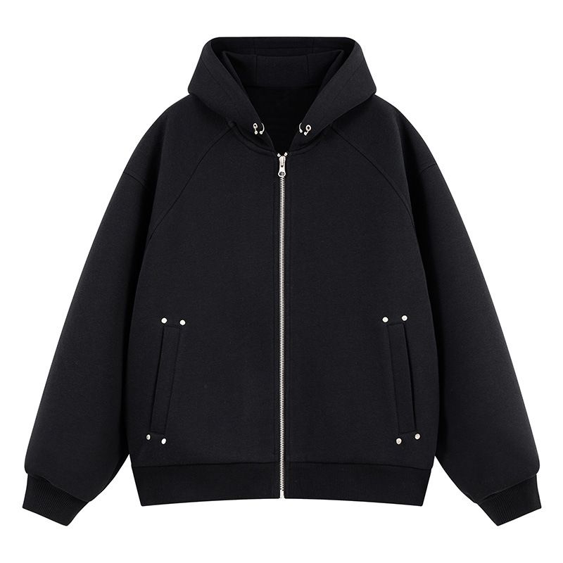 Heavyweight Zip-Up Hoodie – Oversized Unisex Streetwear For Spring & Fall (Black/Heather Grey, S-XXXL)_viptrois.com