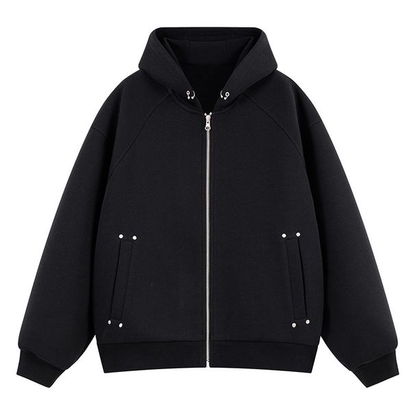 Heavyweight Zip-Up Hoodie – Oversized Unisex Streetwear For Spring & Fall (Black/Heather Grey, S-XXXL)_viptrois.com