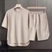 Matching Round Neck Casual Set Thin Summer Ice Silk Short Sleeve T-Shirt Men Breathable Cool Two Pieces_viptrois.com